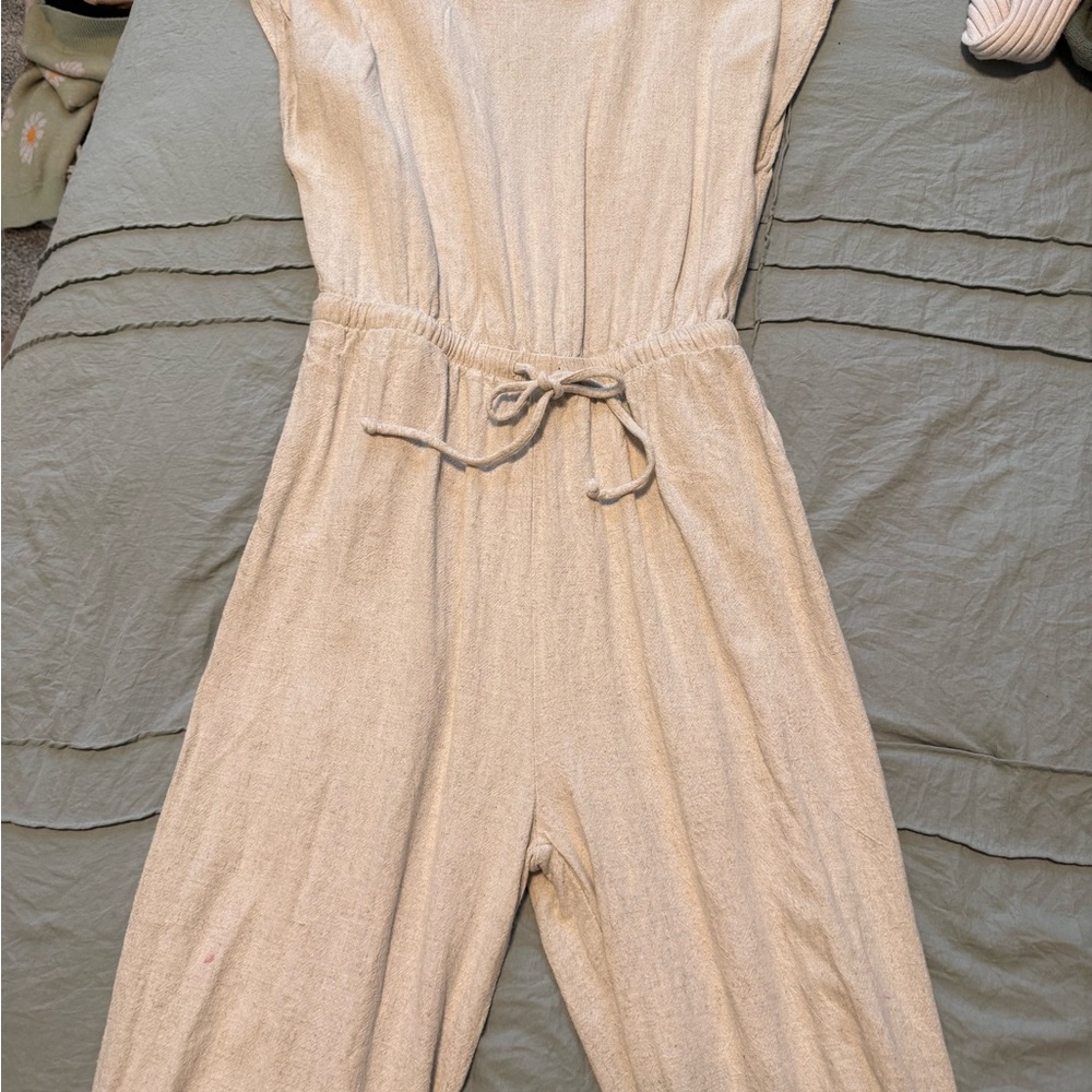 Cream Sleeveless Jumpsuit with Drawstring Waist
